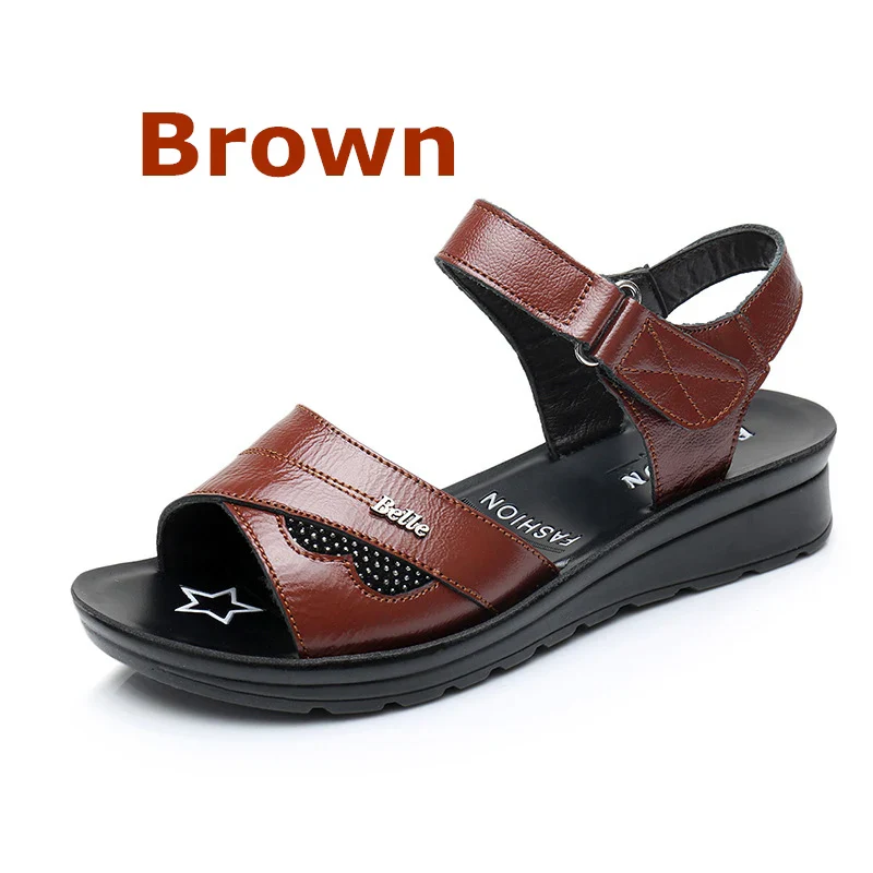 WOIZGIC Women Mother Old Female Sandals Shoes Cow Genuine Leather Casual PU Hook Loop Summer Beach Cool Size 35-41 HD-B01 - Image 2