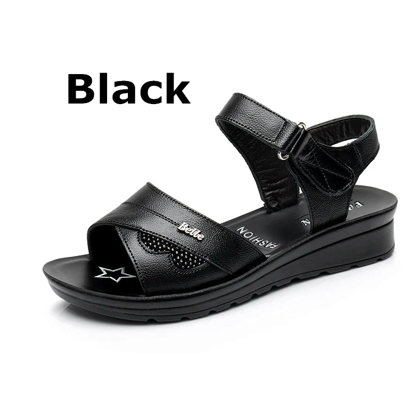 WOIZGIC Women Mother Old Female Sandals Shoes Cow Genuine Leather Casual PU Hook Loop Summer Beach Cool Size 35-41 HD-B01 - Image 3