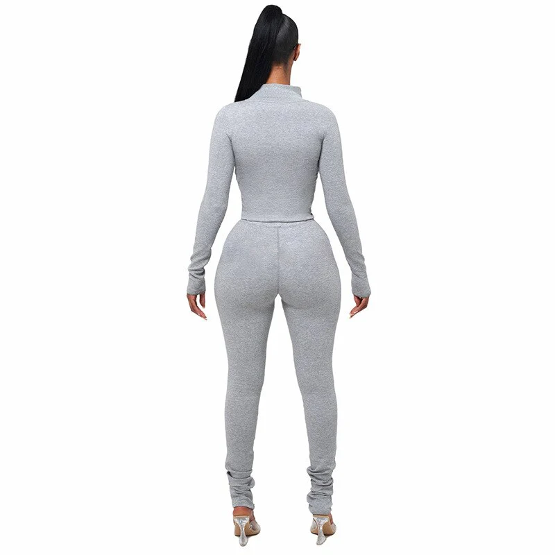 Woman 2pcs Suit Solid Color Stripes stitching Long Sleeve Zipper Hoodies+Pencil Pant S-L 3Color - Image 7