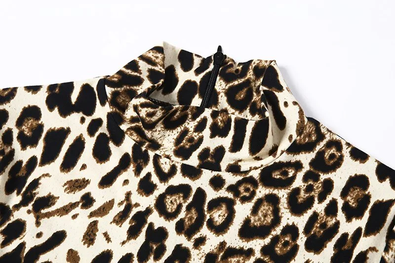 Woman High Neck Short Jumpsuit Tiger Stripes leopard Printed Long Sleeve Short Bodysuit S-L P1735252 - Image 6