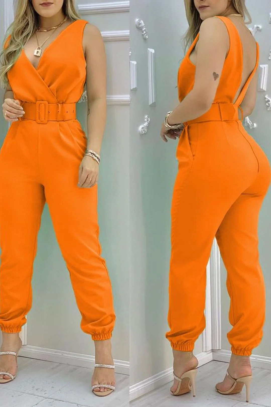 Woman Jumpsuits Elegant 2022 Jumpsuits  Sexy V-neck Sleeveless Printed Jumpsuit New Fashion with Belt Vest Playsuit Streetwear - Image 13