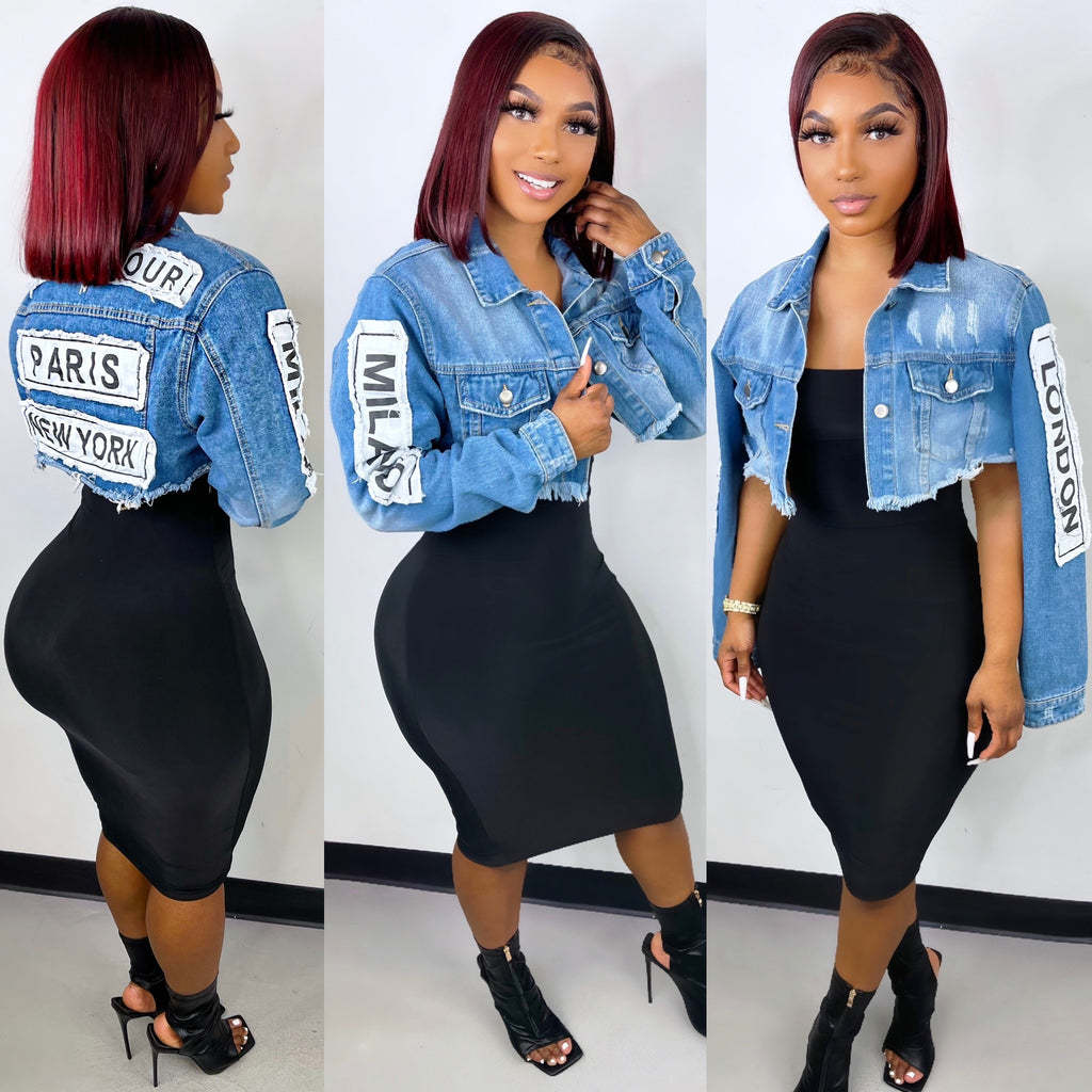 Woman Trendy Casual Denim Jeans Jacket Patched Denim Jacket Spring 2022 Adult Women's Crop Jeans Jacket - Image 2