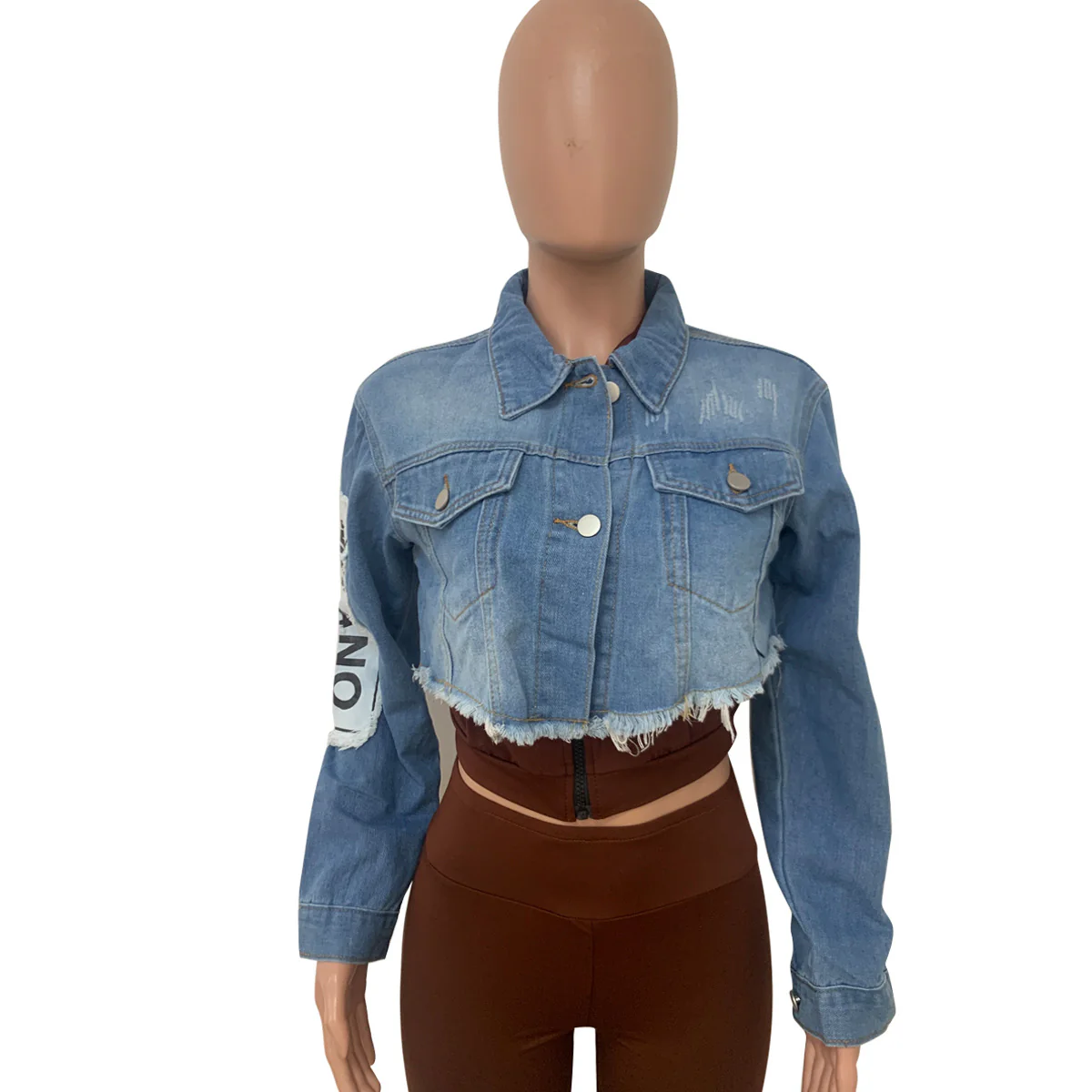Woman Trendy Casual Denim Jeans Jacket Patched Denim Jacket Spring 2022 Adult Women's Crop Jeans Jacket - Image 5