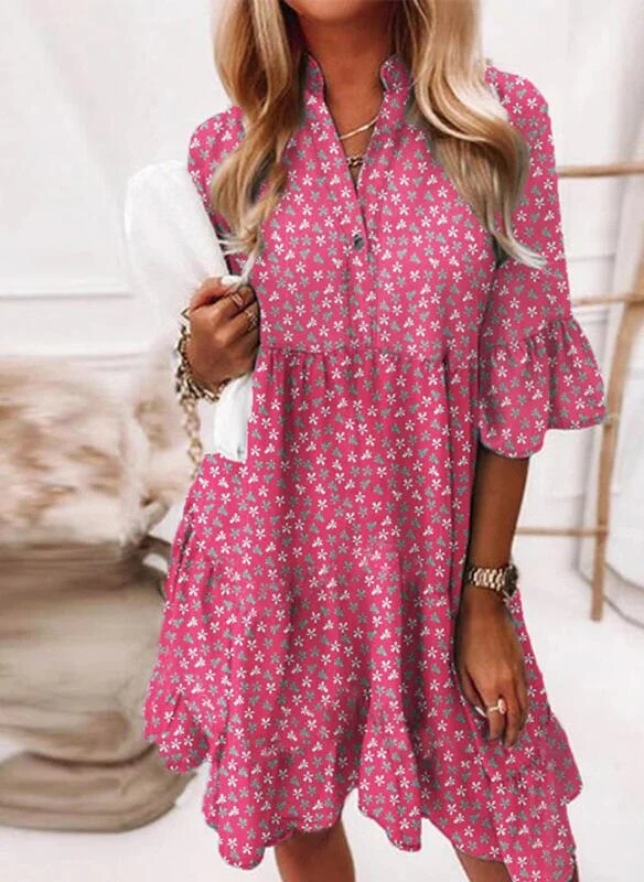 Sexy Women's Denim Dress Summer Short Sleeve Lapel Single Breasted Solid Color - Image 4