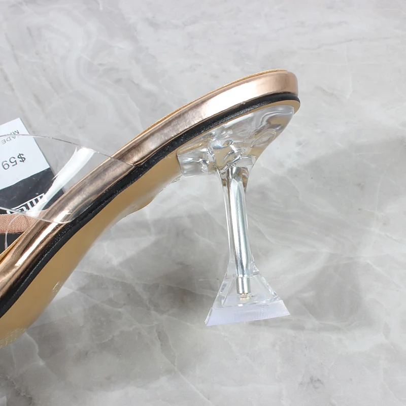 Sexy Women's High Heel Sandals 2023 Summer New Rhinestone Belt Transparent Horseshoe - Image 9