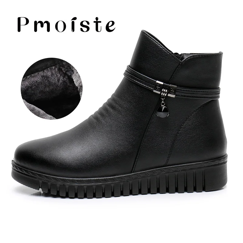 Women Ankle boots 2023 Warm Plush Wedge Boots for Women Casual Shoes Non-slip Waterproof Leather Boots Women Zipper Female Boots - Image 2
