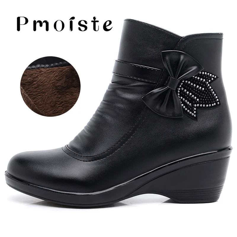 Women Ankle boots 2023 Warm Plush Wedge Boots for Women Casual Shoes Non-slip Waterproof Leather Boots Women Zipper Female Boots - Image 3