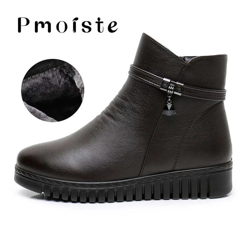 Women Ankle boots 2023 Warm Plush Wedge Boots for Women Casual Shoes Non-slip Waterproof Leather Boots Women Zipper Female Boots - Image 4
