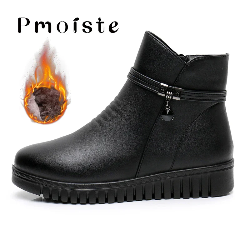 Women Ankle boots 2023 Warm Plush Wedge Boots for Women Casual Shoes Non-slip Waterproof Leather Boots Women Zipper Female Boots - Image 6