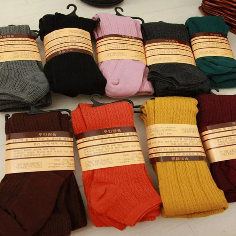 Women Autumn Winter Pantyhose Cotton Knitted Stocking Candy Color Chunky Ribbed Knitted Leggings Warm Twist Striped Tights - Image 4