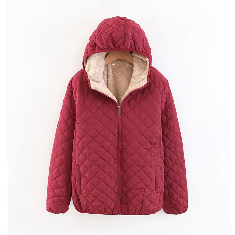 Women Autumn Winter Parkas Coat Jackets Female Lamb Hooded Plaid Long Sleeve Warm Winter Jacket S~3XL casaco feminino - Image 9