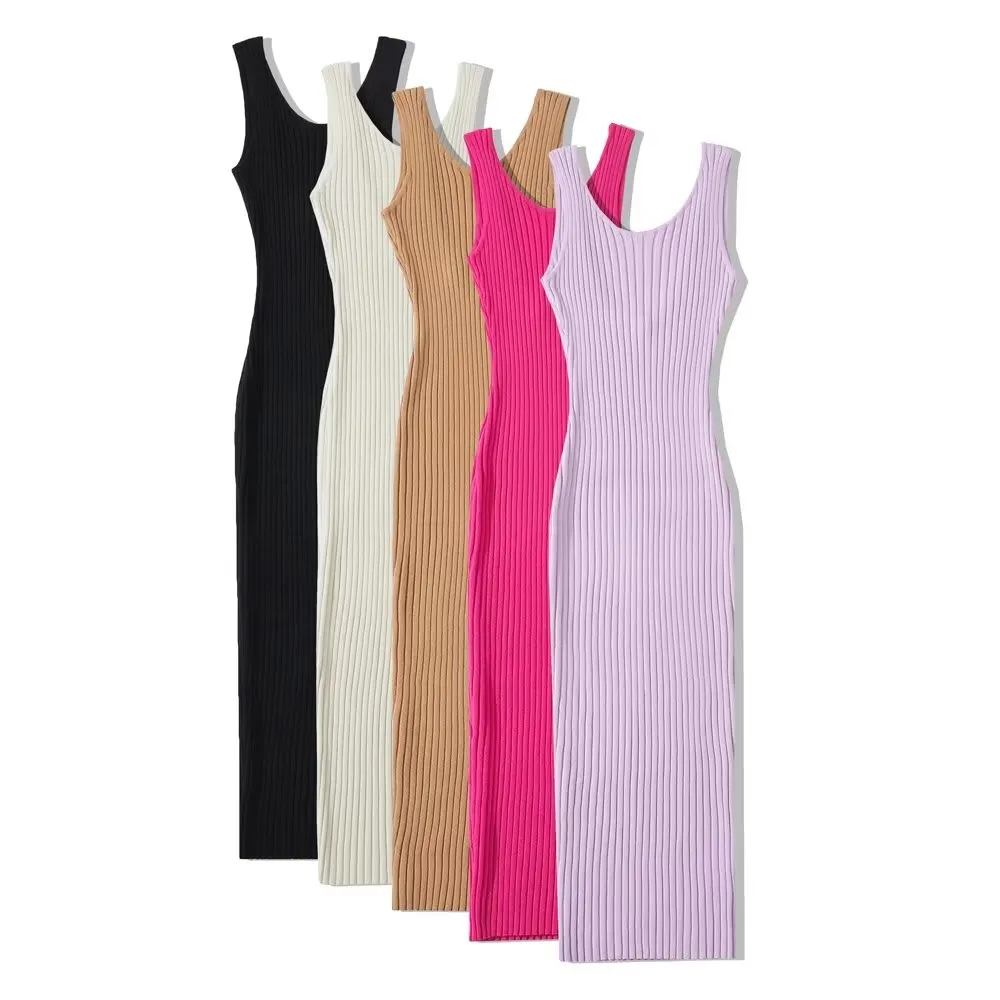 Women Backless Sleeveless Midi Dress Summer Knitted Elegant 5 Colors Elastic Slim Dresses - Image 4