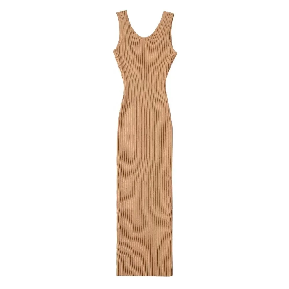 Women Backless Sleeveless Midi Dress Summer Knitted Elegant 5 Colors Elastic Slim Dresses - Image 9