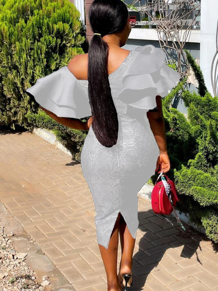Women Black Lace Dress Off Shoulder Ruffles Package Hip Party White Slim Sheath Occasion Event Night Clubwear African Large Size - Image 5