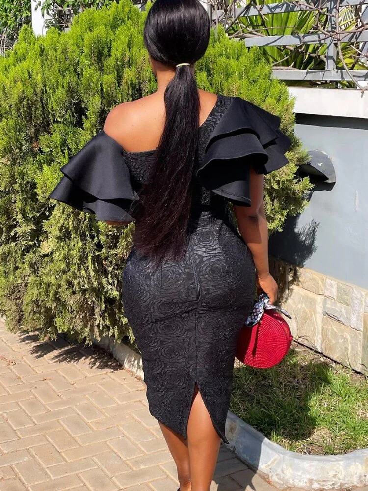 Women Black Lace Dress Off Shoulder Ruffles Package Hip Party White Slim Sheath Occasion Event Night Clubwear African Large Size - Image 7