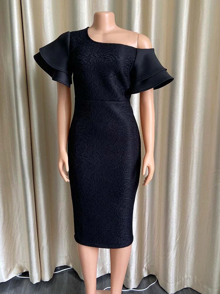Women Black Lace Dress Off Shoulder Ruffles Package Hip Party White Slim Sheath Occasion Event Night Clubwear African Large Size - Image 8