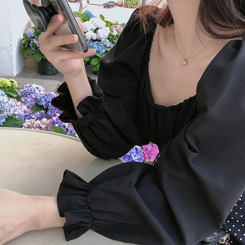 Women Blouses Solid Designer Slim Sexy Crop Top Bandage Square Collar Korean Style Trendy Temperament Females Shirts Summer Chic - Image 8