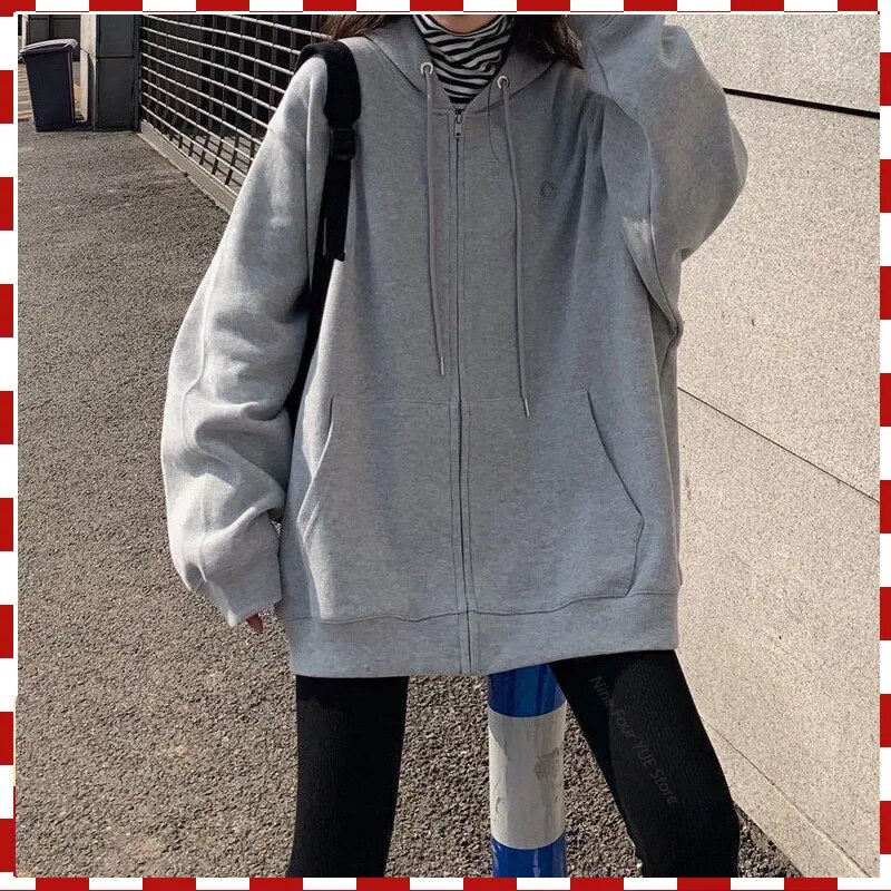 Women Casual Zip Up Oversized Hoodie Sweatshirt Female Streetwear Hooded  Pocket Zipper Harajuku Sweat Shirt Y2k Top Clothes - Image 2