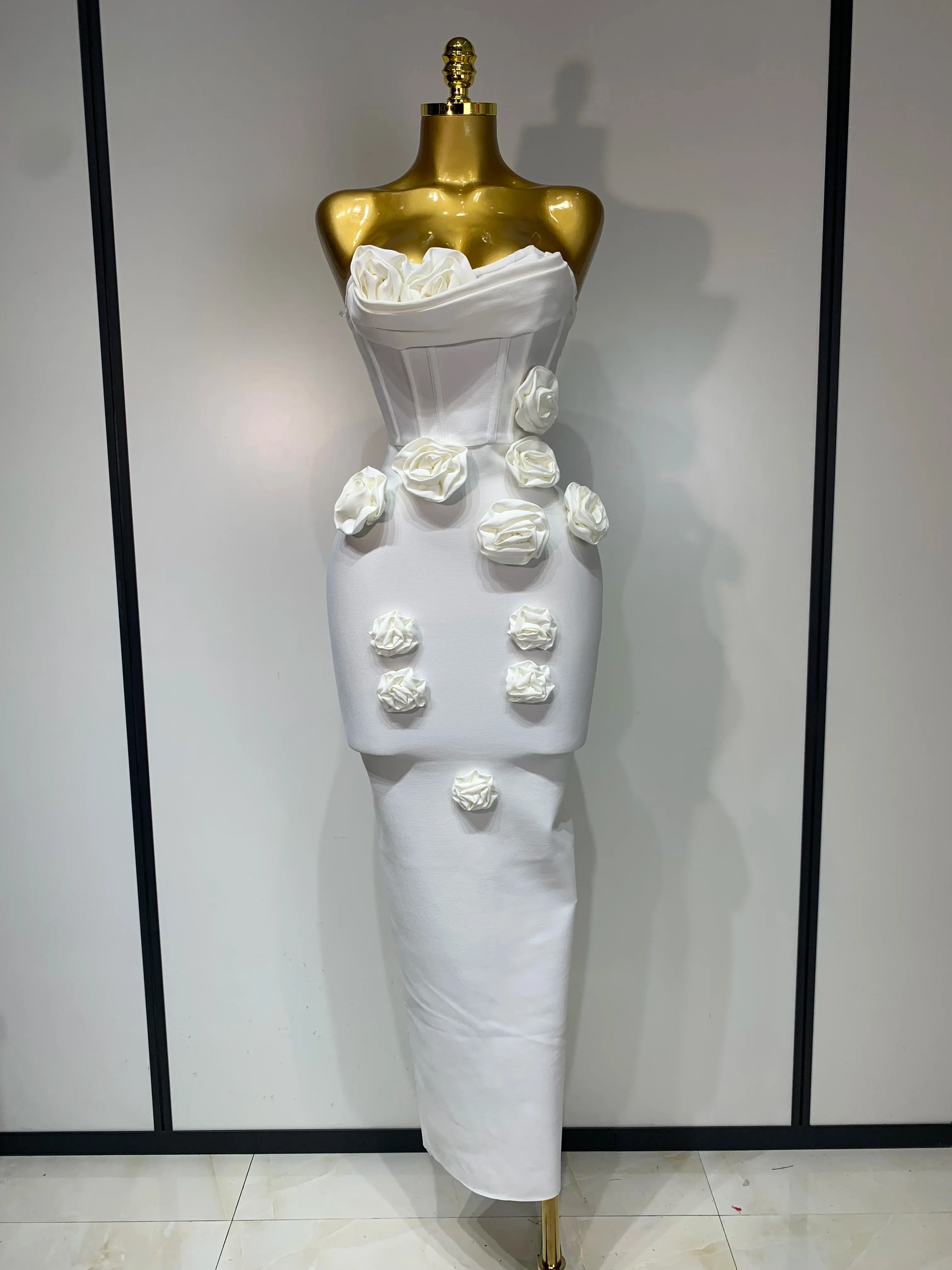 Women Celebrity Sexy Strapless Backless Flower Maxi Long Bodycon Bandage Dress 2025 Elegant Birthday Evening Club Party Dresses - Image 8