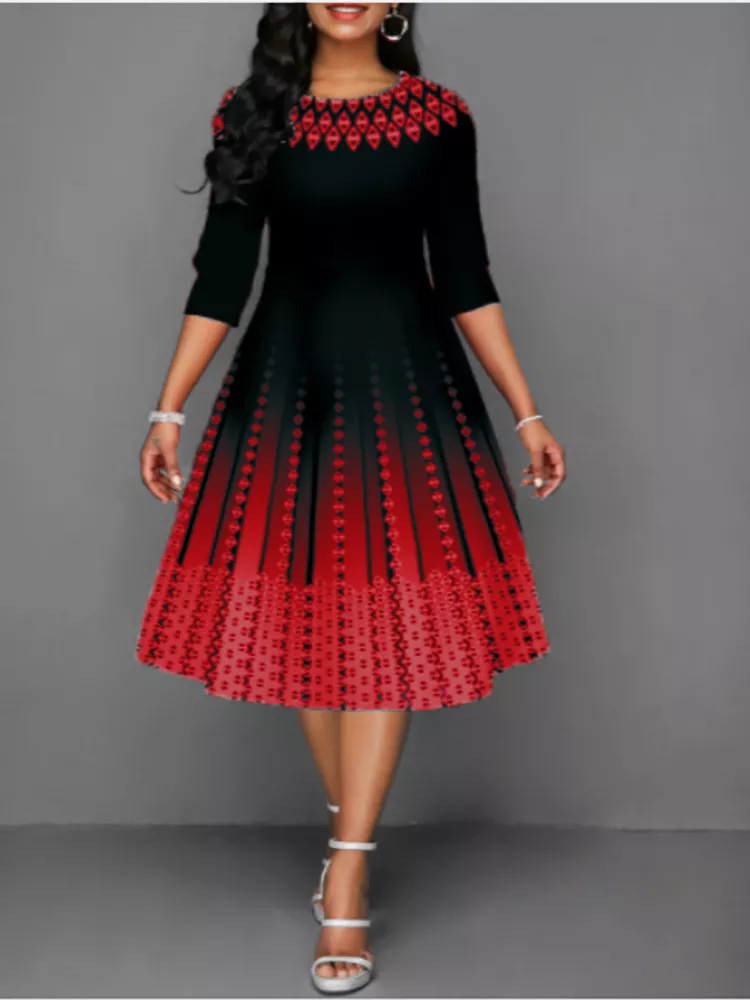 Women Clothing 2023 Summer Office Lady O Neck Slim Half Sleeve Floral Printing Party Dresses Vintage Midi Dress Robe Femme - Image 10