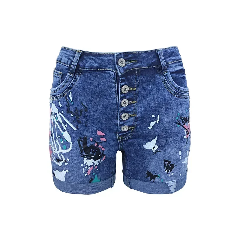 Women Denim Shorts Summer Elastic Single-breasted Print Casual Lady New Fashion Street Sweet Skinny Jeans Pants - Image 3
