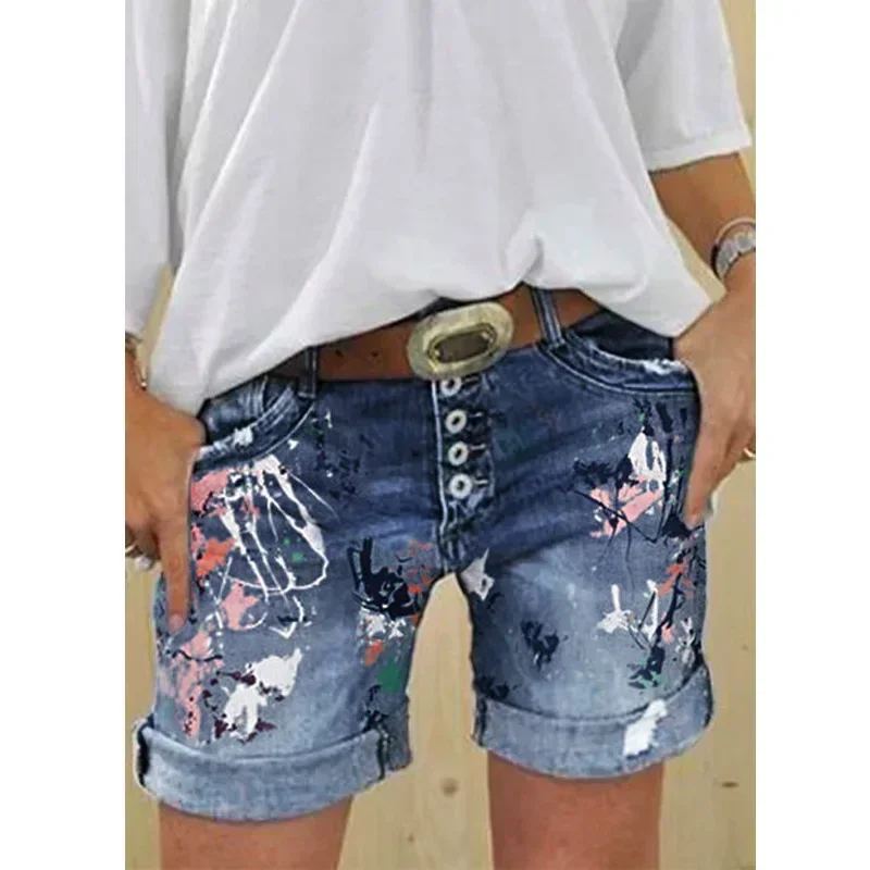 Women Denim Shorts Summer Elastic Single-breasted Print Casual Lady New Fashion Street Sweet Skinny Jeans Pants - Image 5