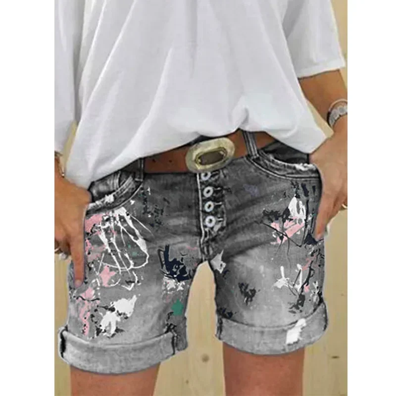 Women Denim Shorts Summer Elastic Single-breasted Print Casual Lady New Fashion Street Sweet Skinny Jeans Pants - Image 6