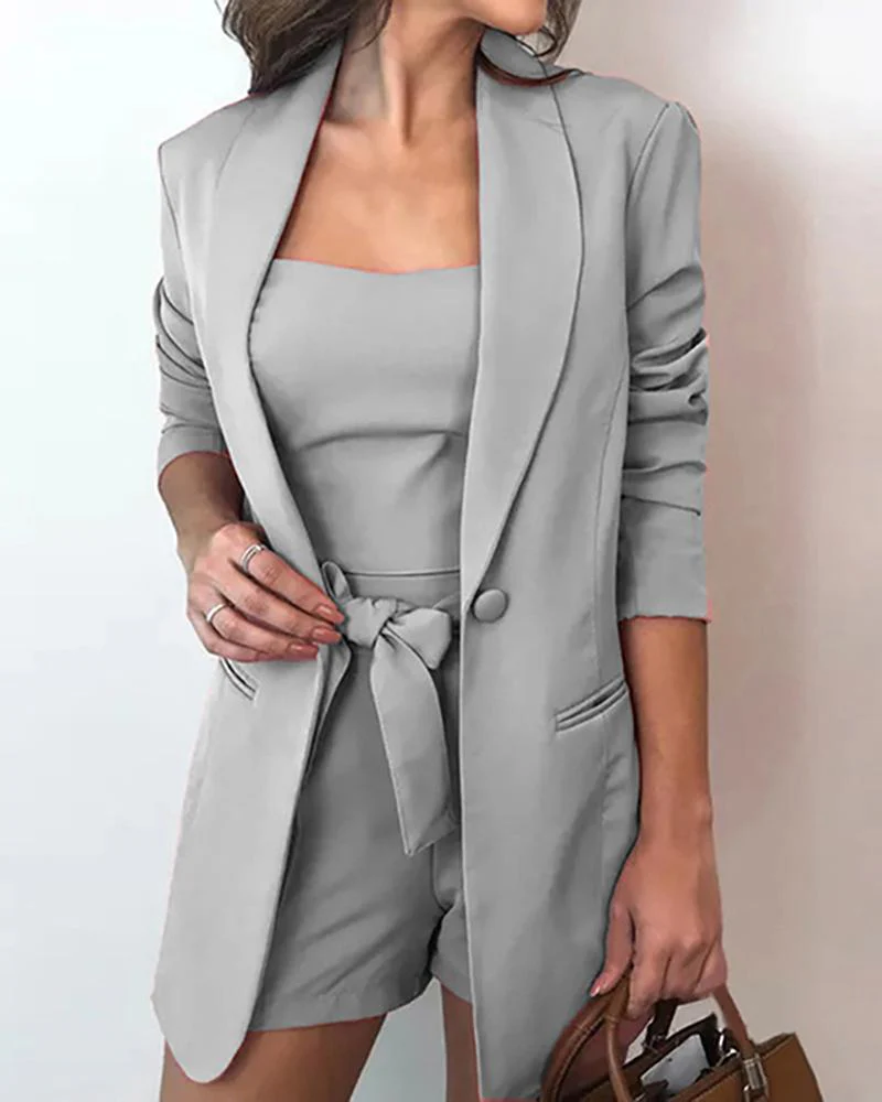 Women Elegant Blazer Sets Autumn Formal Office Lady OL Shorts Top Sets Solid Top & Blazer Coat & Shorts Sets - Image 12