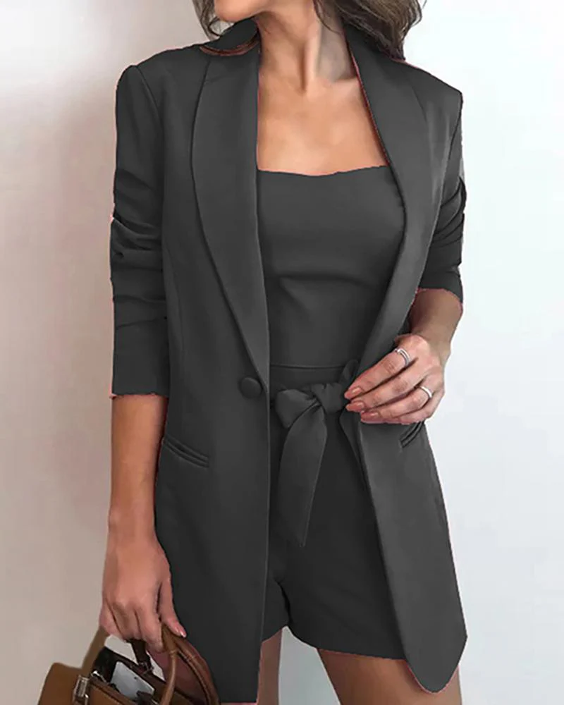 Women Elegant Blazer Sets Autumn Formal Office Lady OL Shorts Top Sets Solid Top & Blazer Coat & Shorts Sets - Image 13