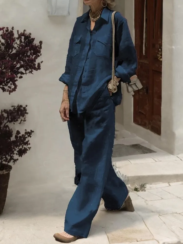 Women Elegant Lapel Neck Long Sleeve Shirt Pants Sets 2PCS Fashion Autumn Outifits Solid Work Trousers Suits Tracksuit - Image 10