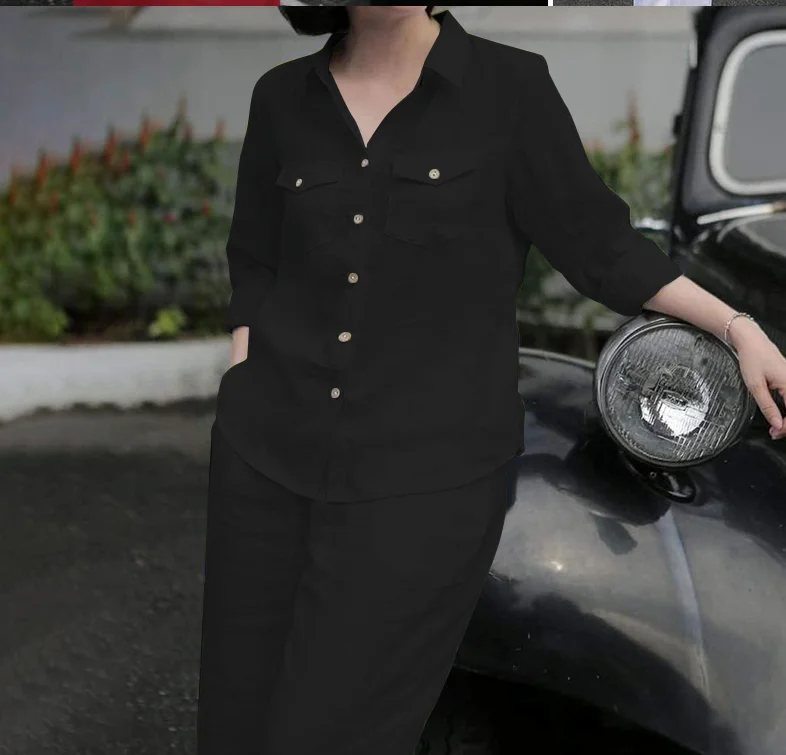 Women Elegant Lapel Neck Long Sleeve Shirt Pants Sets 2PCS Fashion Autumn Outifits Solid Work Trousers Suits Tracksuit - Image 6