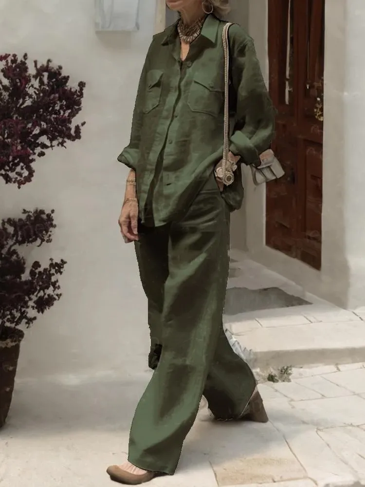 Women Elegant Lapel Neck Long Sleeve Shirt Pants Sets 2PCS Fashion Autumn Outifits Solid Work Trousers Suits Tracksuit - Image 9