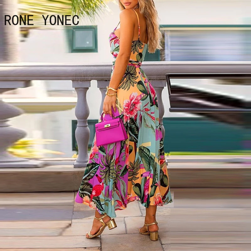 Women Elegant Sexy Spaghetti Straps Floral Print Deep V Neck Maxi Sexy Casual Party Dresses - Image 4