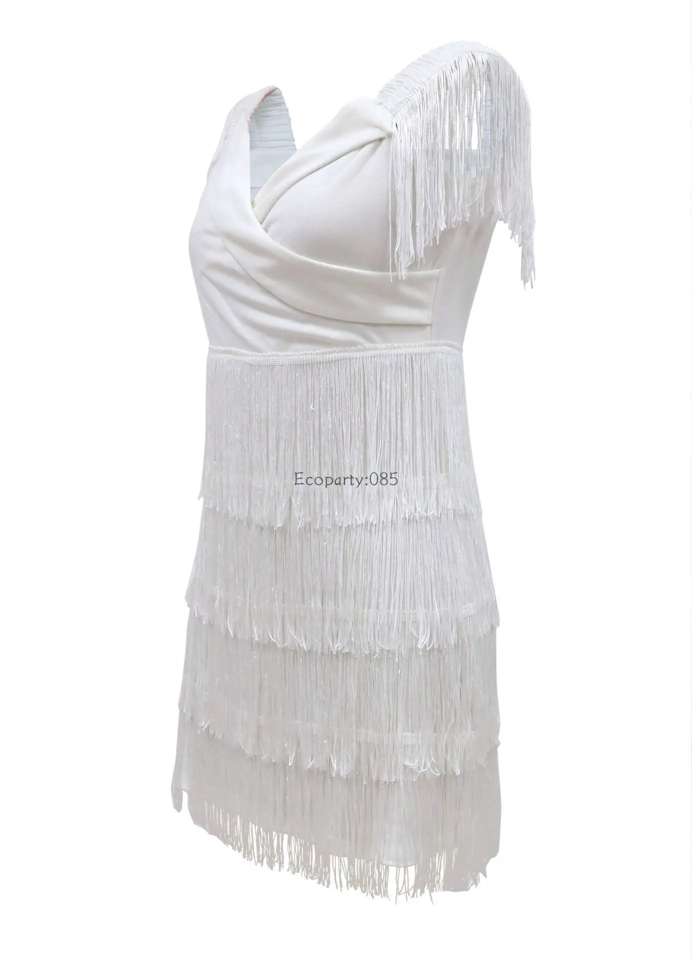 Women Evening Dresses Sexy Big V Neck One-shoulder Fringed Skirt Ladies Temperament Slim Dress Short Sleeve Club Dress Vestidos - Image 5