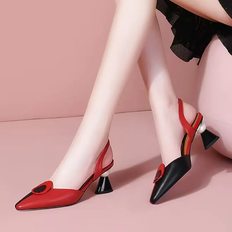 Women Fashion Multi Color Black Pu Leather Slip on Square Heel Pumps Lady Classic Beige High Quality Comfort Shoes Women Heels - Image 6