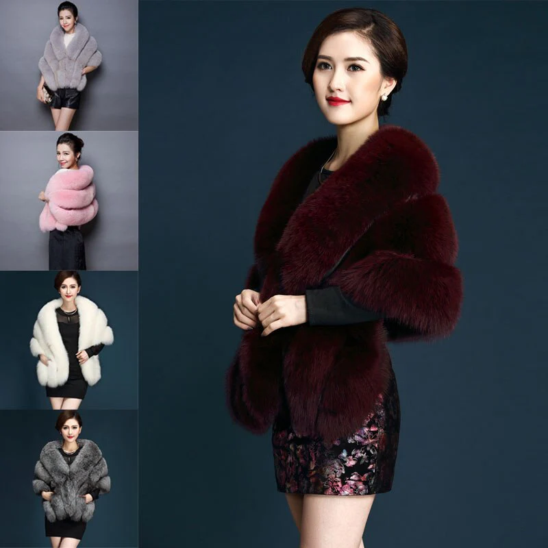 Women Faux Fox Fur Mink Cloak Luxury Winter Vests Wedding Dress Shawl Furry Cape Vest Female Waistcoat Short Sleeveles Fur Coat - Image 10