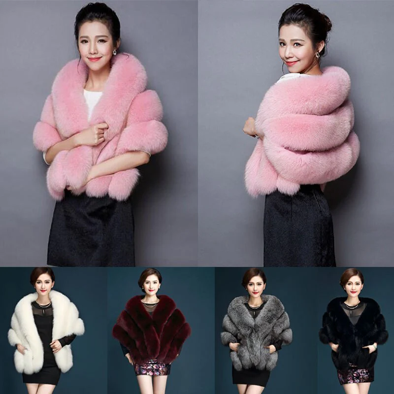 Women Faux Fox Fur Mink Cloak Luxury Winter Vests Wedding Dress Shawl Furry Cape Vest Female Waistcoat Short Sleeveles Fur Coat - Image 11