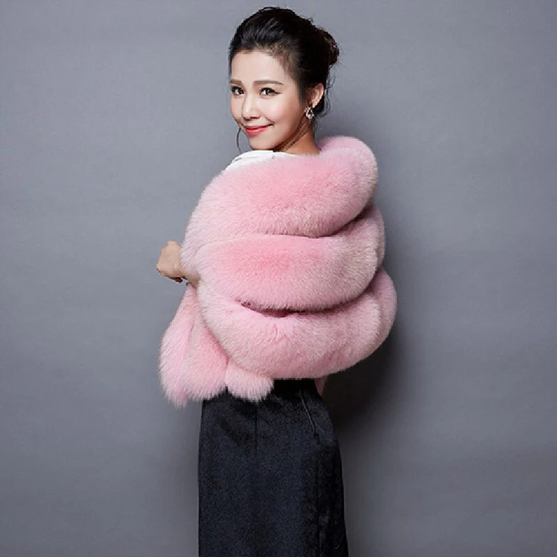 Women Faux Fox Fur Mink Cloak Luxury Winter Vests Wedding Dress Shawl Furry Cape Vest Female Waistcoat Short Sleeveles Fur Coat - Image 6