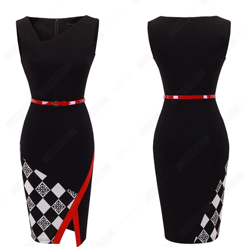 Women Formal Knee Length Asymmetrical Neck Wear to Work Business Office Bodycon Elegant Pencil Dress EB290 - Image 11