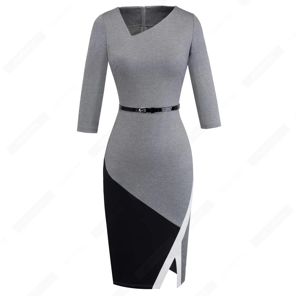 Women Formal Knee Length Asymmetrical Neck Wear to Work Business Office Bodycon Elegant Pencil Dress EB290 - Image 7