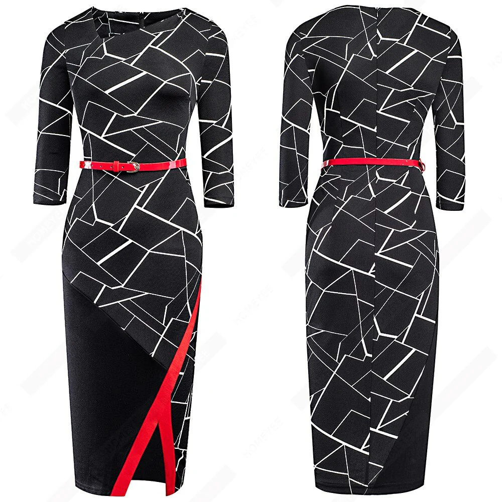 Women Formal Knee Length Asymmetrical Neck Wear to Work Business Office Bodycon Elegant Pencil Dress EB290 - Image 8