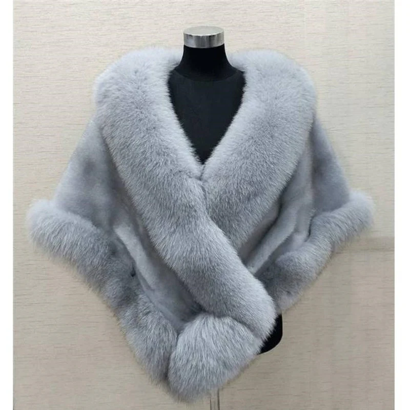 Women Sexy Fur Shoulder Wrap Bridal Shawls Winter Cape Female Jacket White Black Faux Fur Coat - Image 10