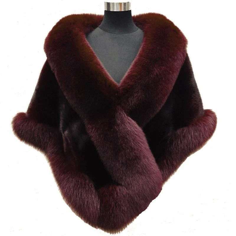 Women Sexy Fur Shoulder Wrap Bridal Shawls Winter Cape Female Jacket White Black Faux Fur Coat - Image 11