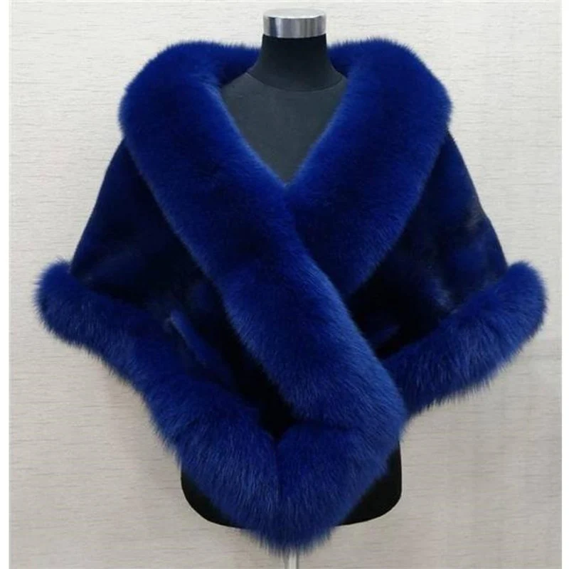 Women Sexy Fur Shoulder Wrap Bridal Shawls Winter Cape Female Jacket White Black Faux Fur Coat - Image 13