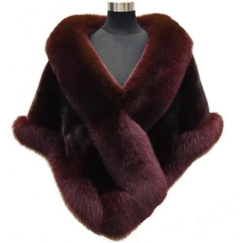 Women Sexy Fur Shoulder Wrap Bridal Shawls Winter Cape Female Jacket White Black Faux Fur Coat - Image 4