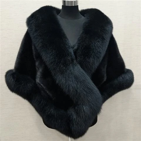 Women Sexy Fur Shoulder Wrap Bridal Shawls Winter Cape Female Jacket White Black Faux Fur Coat - Image 8