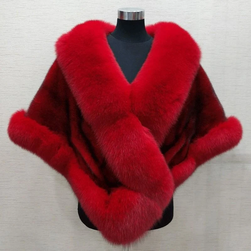 Women Sexy Fur Shoulder Wrap Bridal Shawls Winter Cape Female Jacket White Black Faux Fur Coat - Image 9