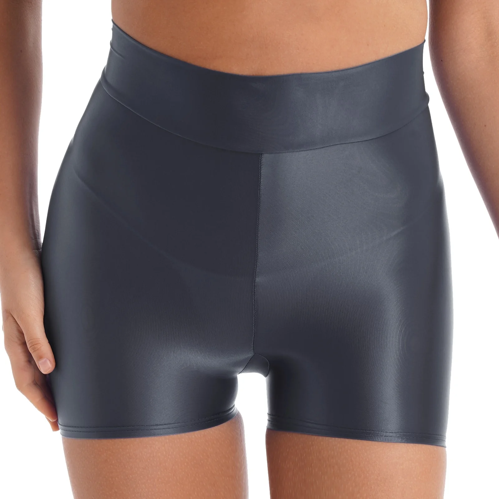 Women Glossy Shorts Spandex Short Leggings Seamless Tight Smooth Elastic Shiny Biker Shorts - Image 8