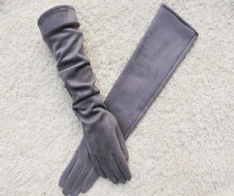 Women Gloves Winter Touch Screen 2021 New Long Style Suede Touch Screen Gloves Black Gray Composite Suede Fashion - Image 11