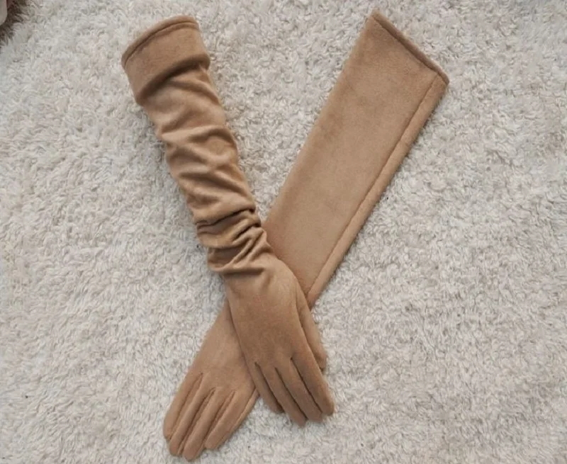 Women Gloves Winter Touch Screen 2021 New Long Style Suede Touch Screen Gloves Black Gray Composite Suede Fashion - Image 14